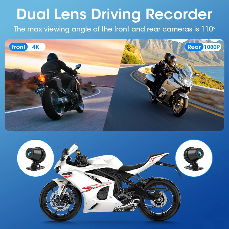 JMCQ Portable 8.1 inch IP67 Waterproof Motorcycle 4K DVR GPS Navigation Wireless Carplay Android Auto Moto Recorder Monitor - Image 4