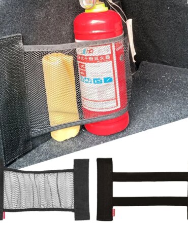 Car Back Rear Trunk Elastic Mesh Fixed Straps Car Interior Organizer Extinguisher Storage Net Seat Back Fixing Bag Car Accessory