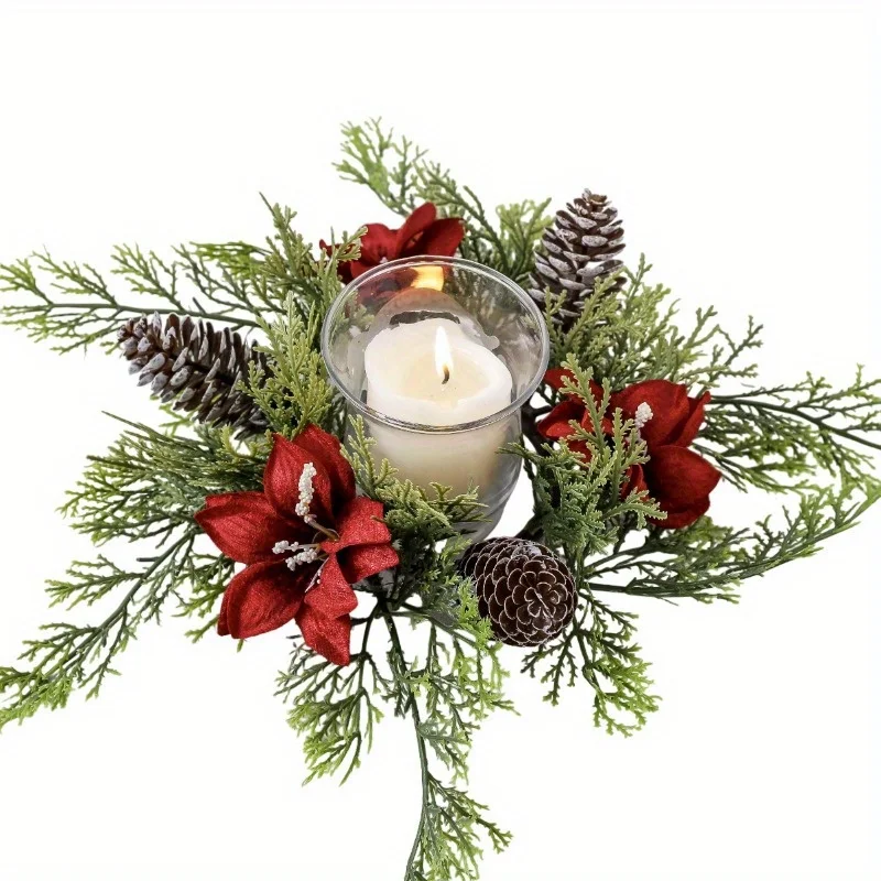 Gorgeous Holiday Candle Holder with Stunning Floral Wreath Perfect for Christmas Decorations and Table Centerpieces - Image 5