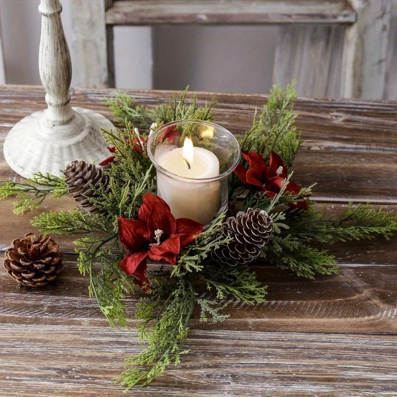 Gorgeous Holiday Candle Holder with Stunning Floral Wreath Perfect for Christmas Decorations and Table Centerpieces - Image 3