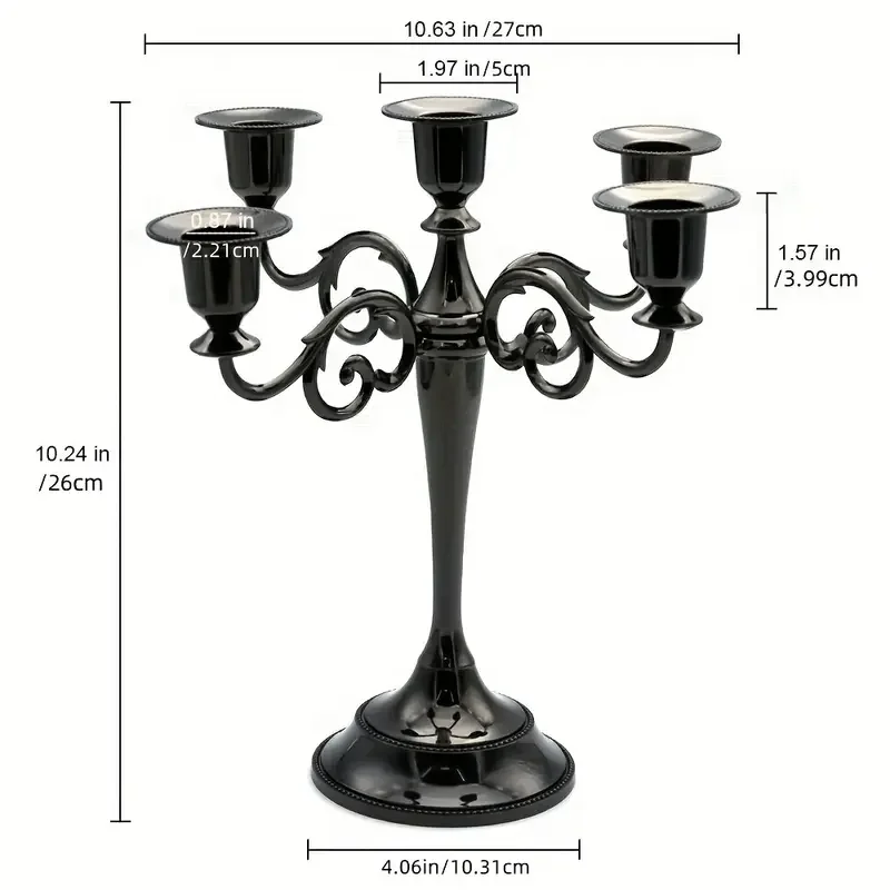 5 Arm Matte Black Candelabra Taper Candle Holders Decorations Indoor Kitchen Décor Table Candles Candlestick Candelabra Centerpi - Image 4