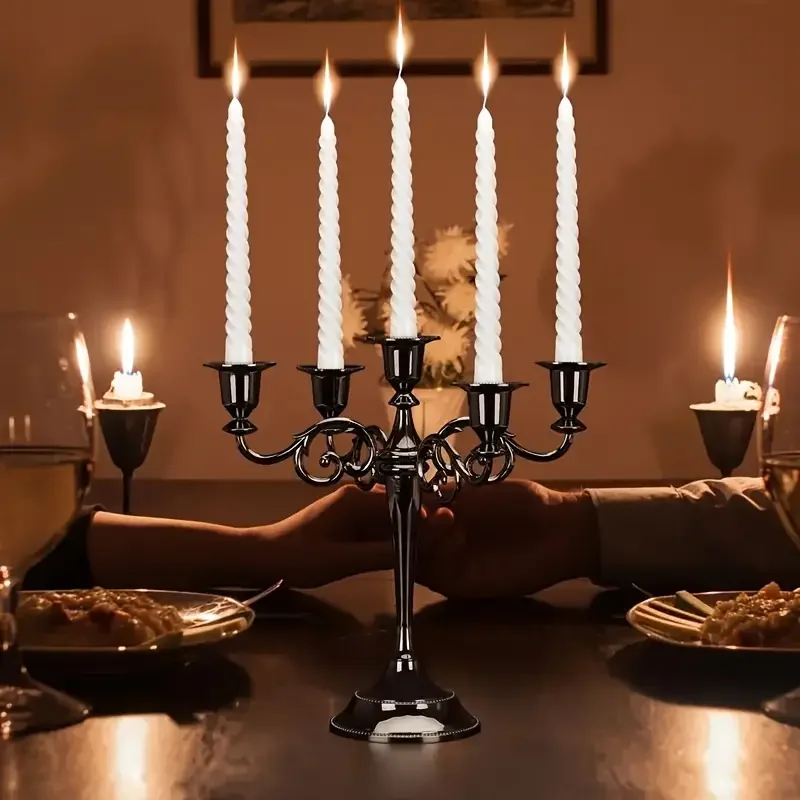 5 Arm Matte Black Candelabra Taper Candle Holders Decorations Indoor Kitchen Décor Table Candles Candlestick Candelabra Centerpi - Image 3
