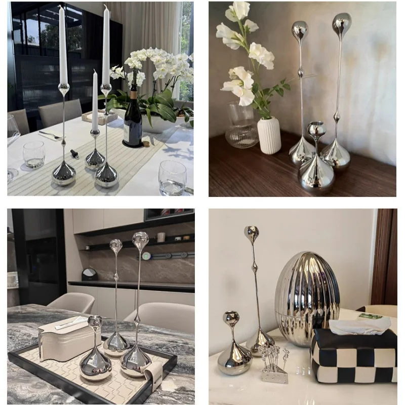 Silver Candle Holder, Metal Candlestick Romantic Art Table Decoration For Home Dining , Wedding Photography Props - Image 3