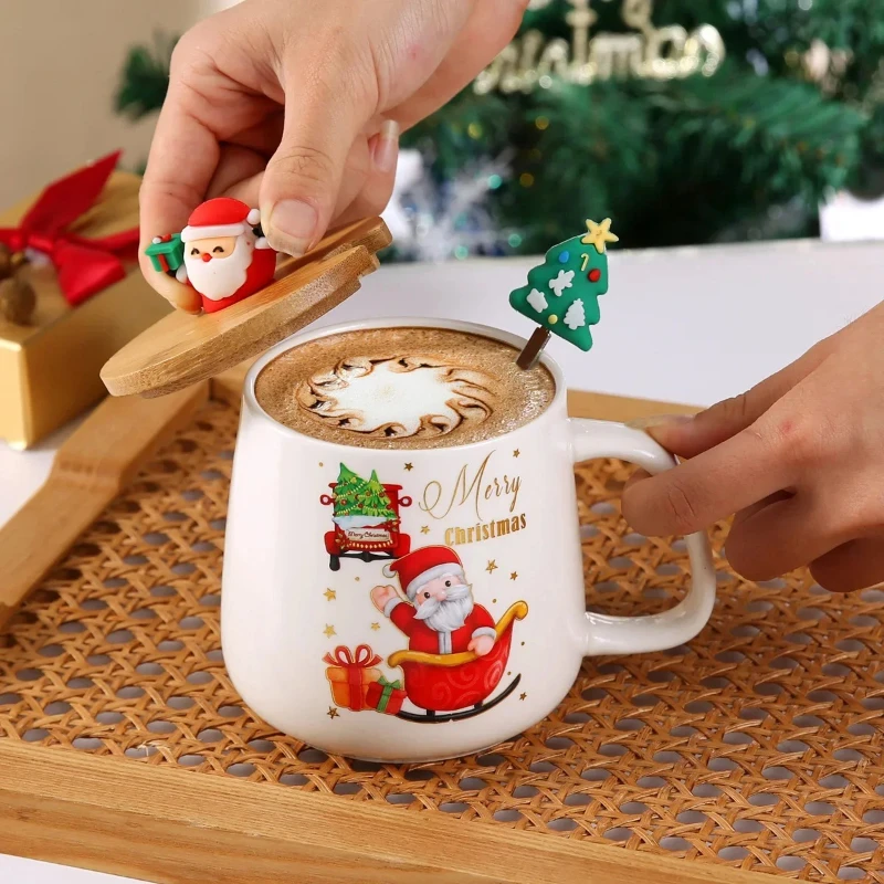 Perfect Christmas Gift! Creative Ceramic Mug Gift, Tree Design, with Lid & Spoon, High Value Mug, Festive Atmosphere Booster! - Image 3