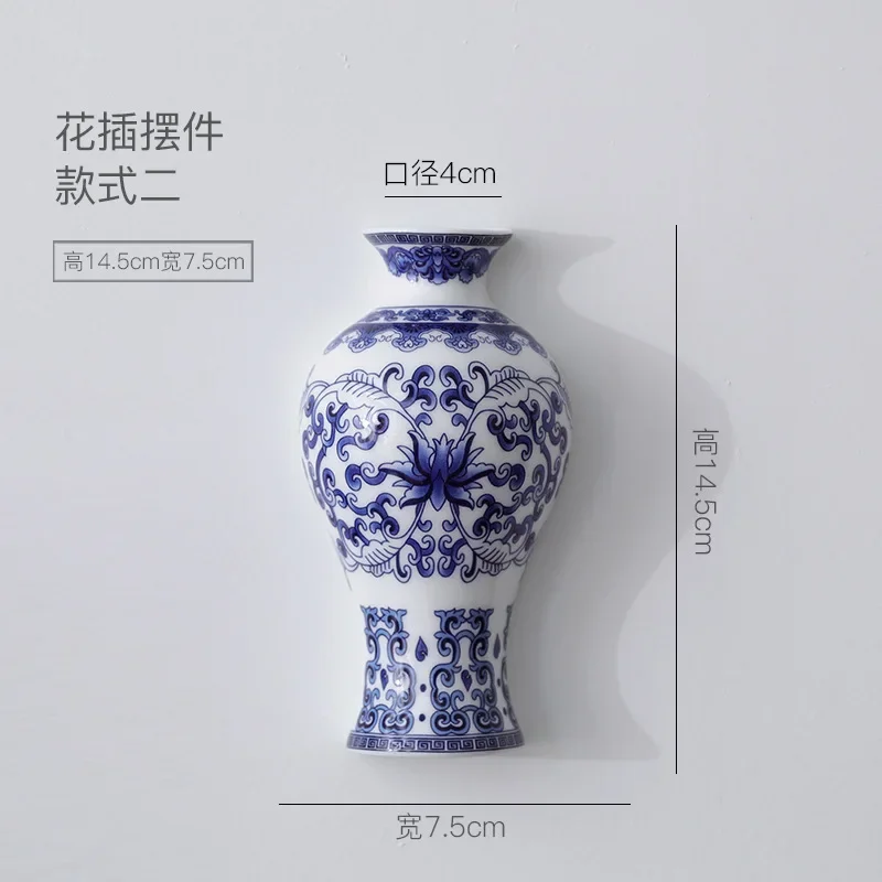 Ceramic vase, antique blue and white porcelain flower container, lucky bamboo, living room and home decoration, wall hanging - Image 5