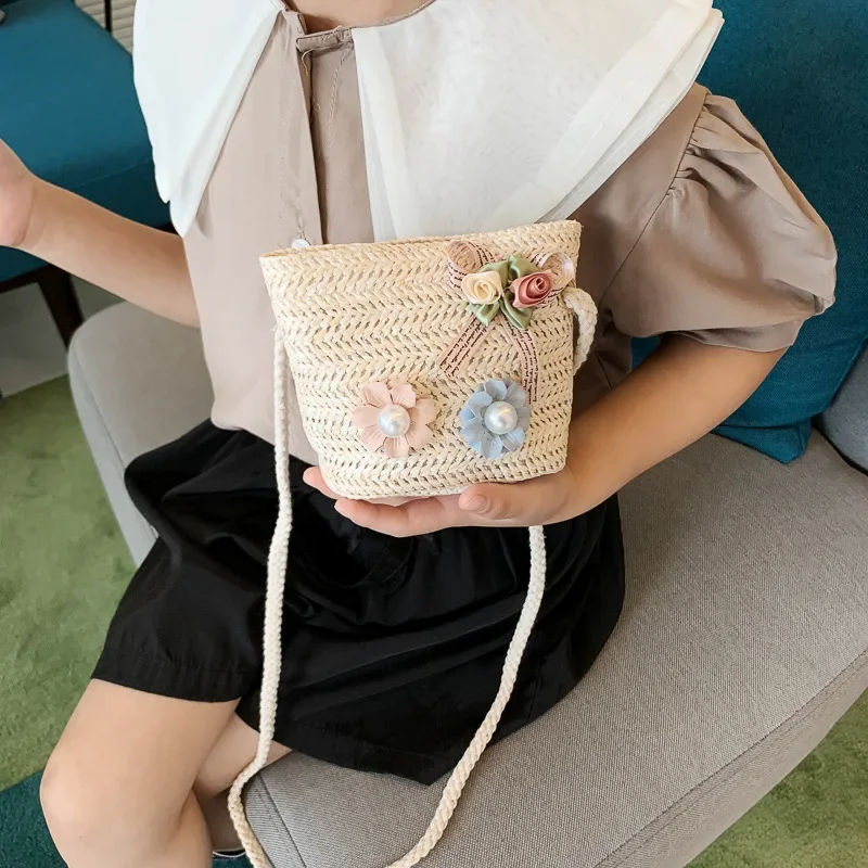 New 2022 Summer Children Girls Shoulder Bag Daisy Flower Straw Bag Messenger Bag Kids Keys Coin Purse Cute Princess Mini Handbag - Image 5