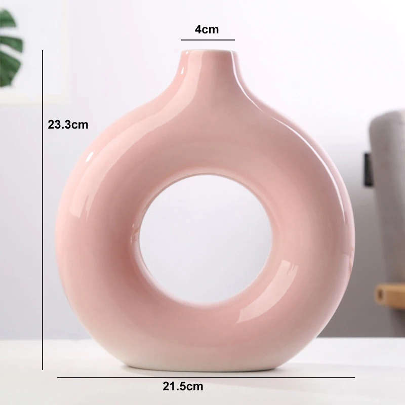 Nordic Vase Circular Hollow Ceramic Donuts Flower Pot Home Living Room Decoration Accessories Interior Office Desktop Decor Gift - Image 6