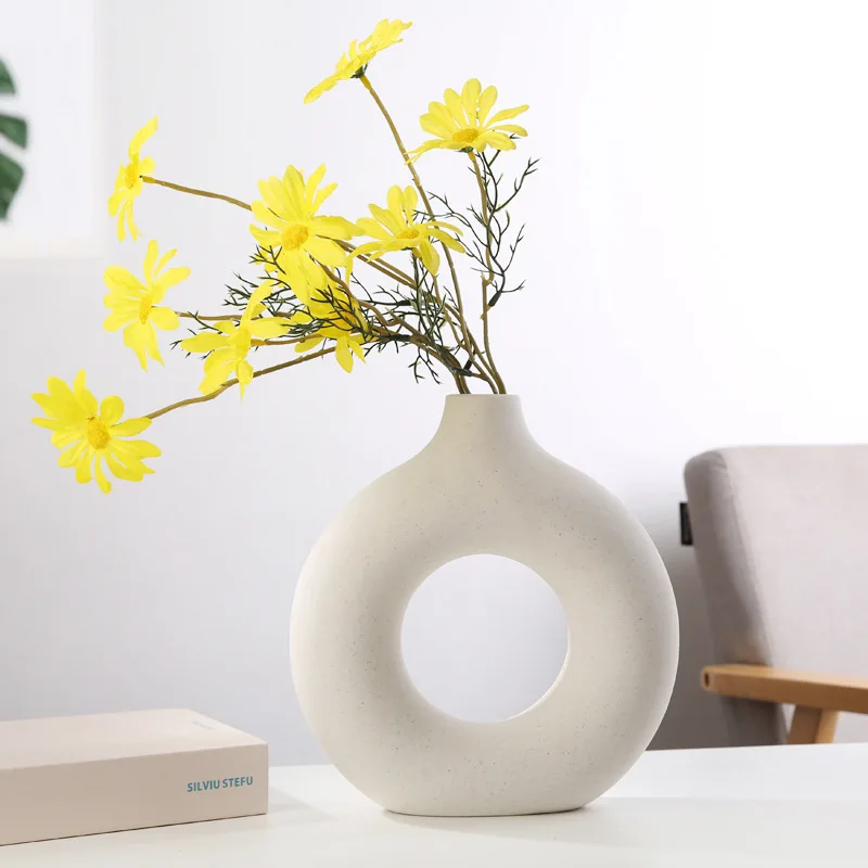 Nordic Vase Circular Hollow Ceramic Donuts Flower Pot Home Living Room Decoration Accessories Interior Office Desktop Decor Gift - Image 5