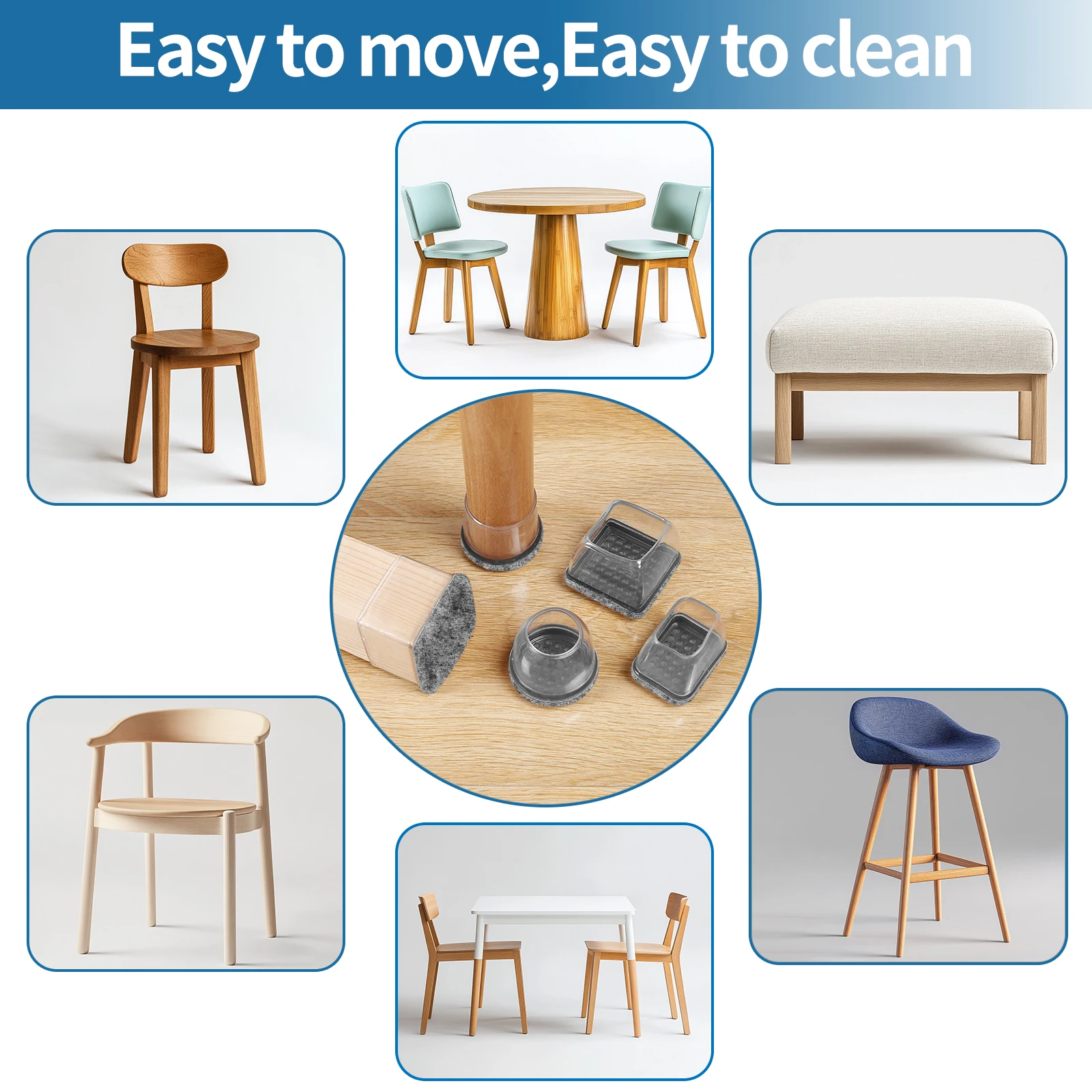 16PCS Silicone Chair Leg Caps Non-Slip Prevent Scratches Silent Hardwood Floor Protector Waterproof Felt Furniture Feet Pad - Image 5