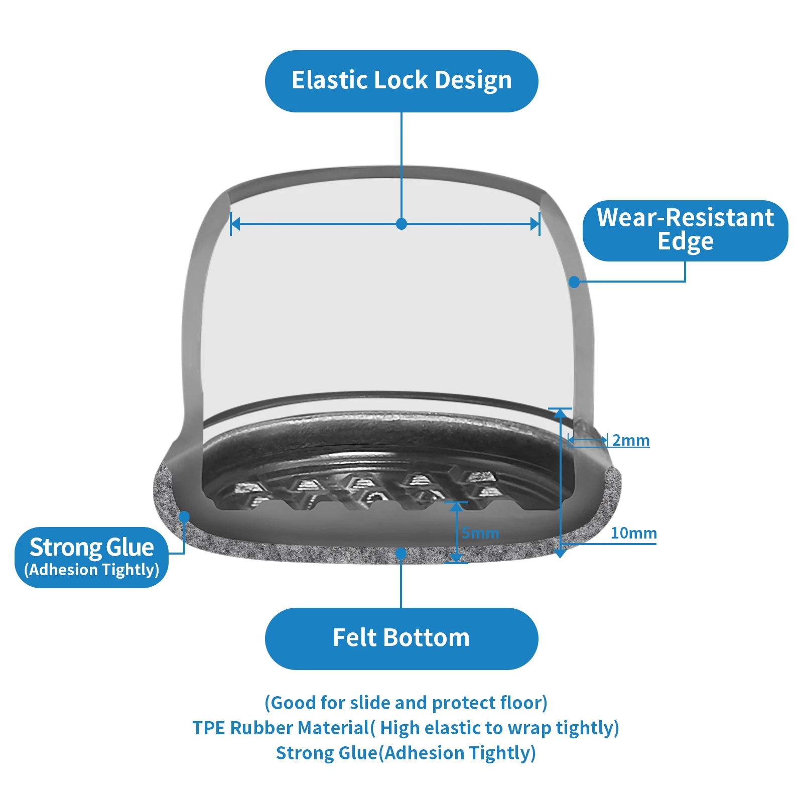 16PCS Silicone Chair Leg Caps Non-Slip Prevent Scratches Silent Hardwood Floor Protector Waterproof Felt Furniture Feet Pad - Image 2