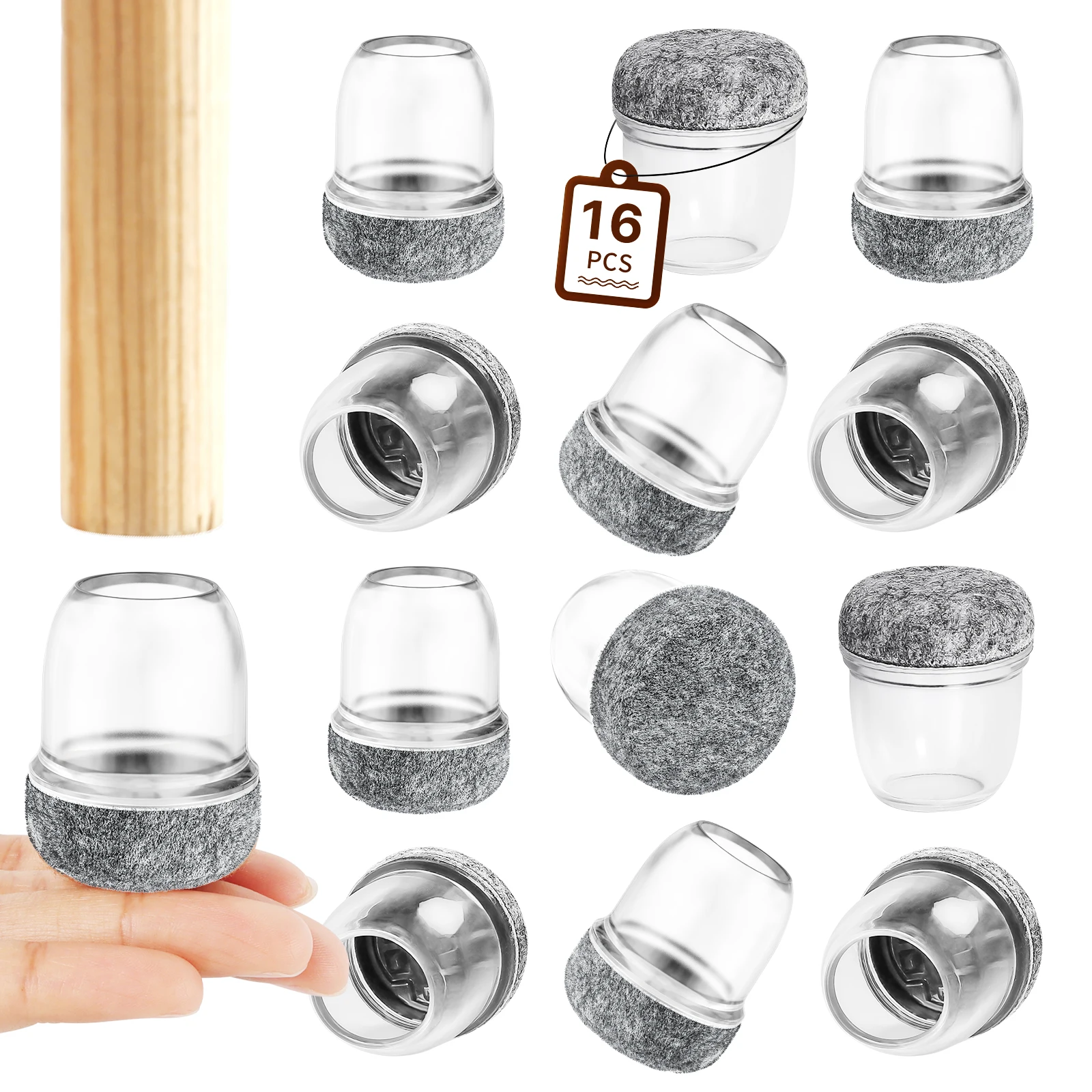 16PCS Chair Leg Floor Protectors Silicone Non-Slip Furniture Legs Caps 360°Thickened Felt Pad Bottom Wrapped for Hardwood Floors