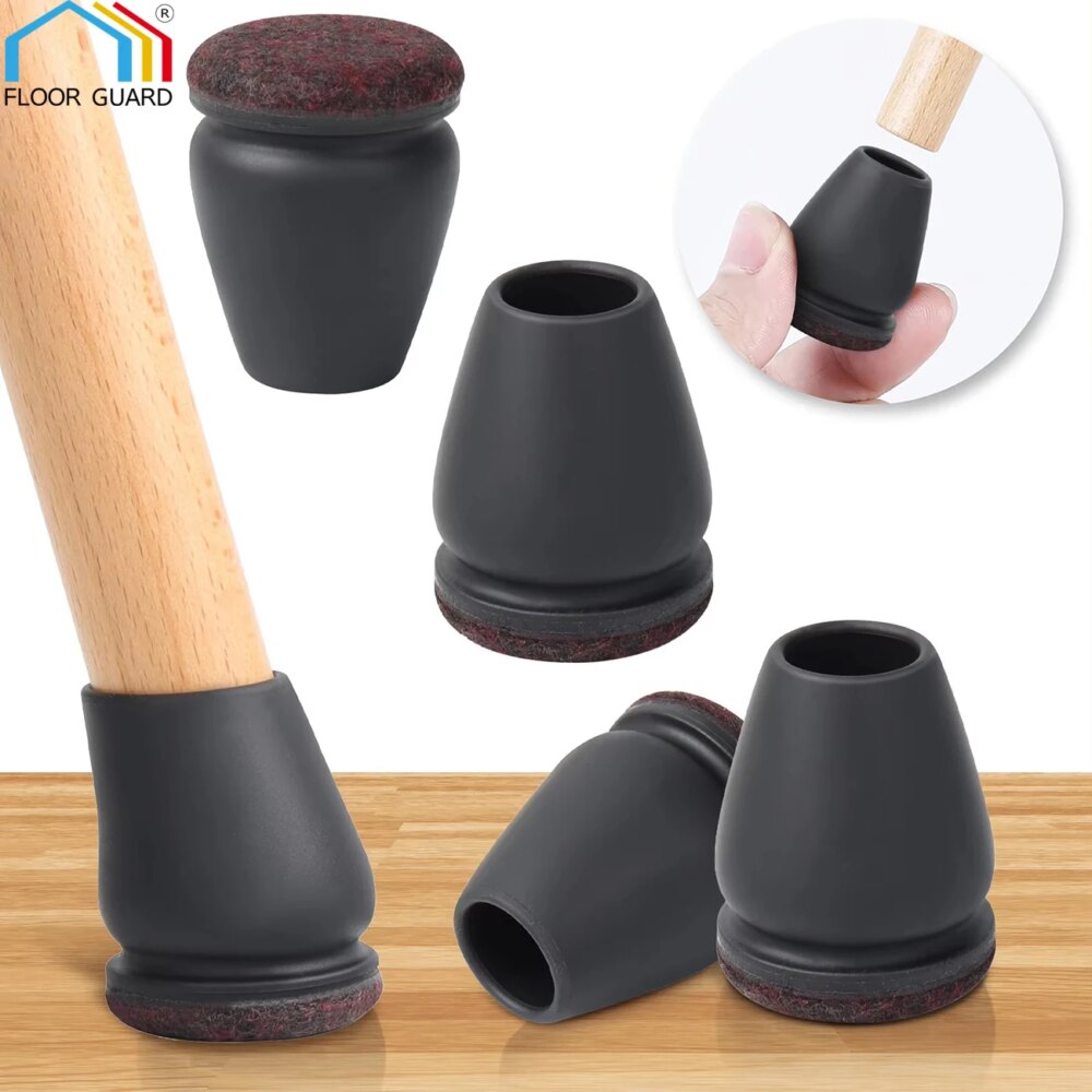 Black Chair Leg Protectors Foot Cover Diagonal with Thick Wrap Felt Pads Silicone Furniture Table Feet Protect Floors 8PCS/Lot