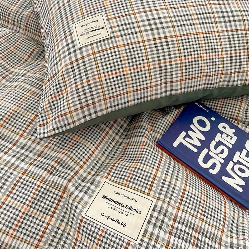 Nordic Plaid Pattern Wash Cotton Bedding Set Duvet Cover Pillowcase Bed Sheet Set Comforter Cover Bed Linens Set Queen King Size - Image 6