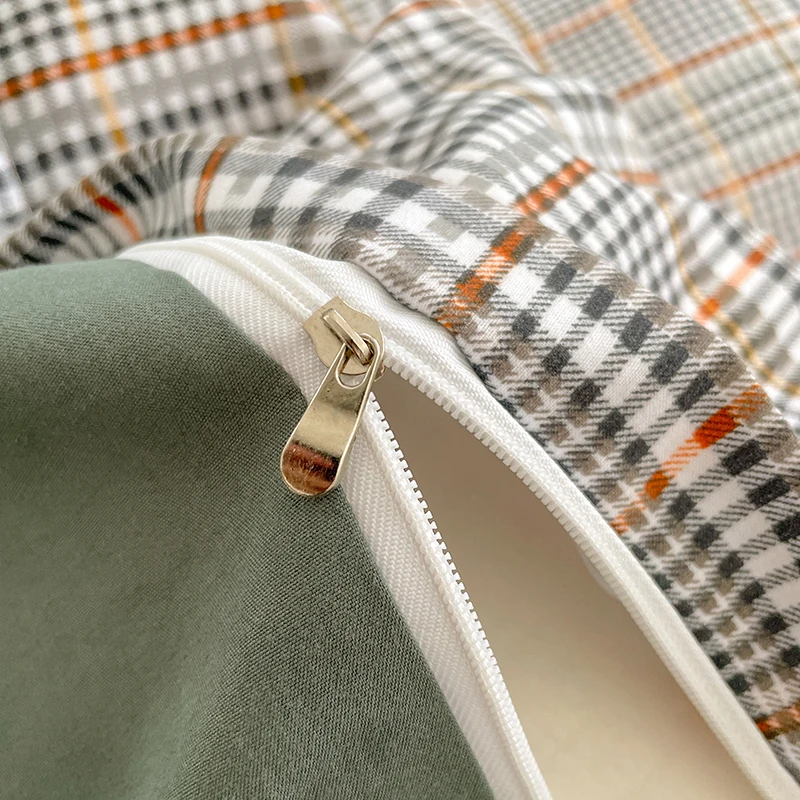 Nordic Plaid Pattern Wash Cotton Bedding Set Duvet Cover Pillowcase Bed Sheet Set Comforter Cover Bed Linens Set Queen King Size - Image 5