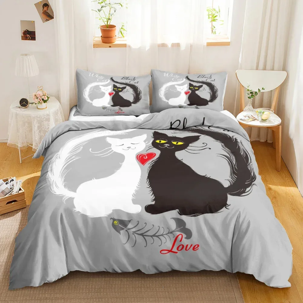 3PCS Single-sided Printed Bedding Set ,Comforter Cartoon Cute Cat Duvet Bedding Cover Pillows Comfortable Bedspreads Bedding Set - Image 5