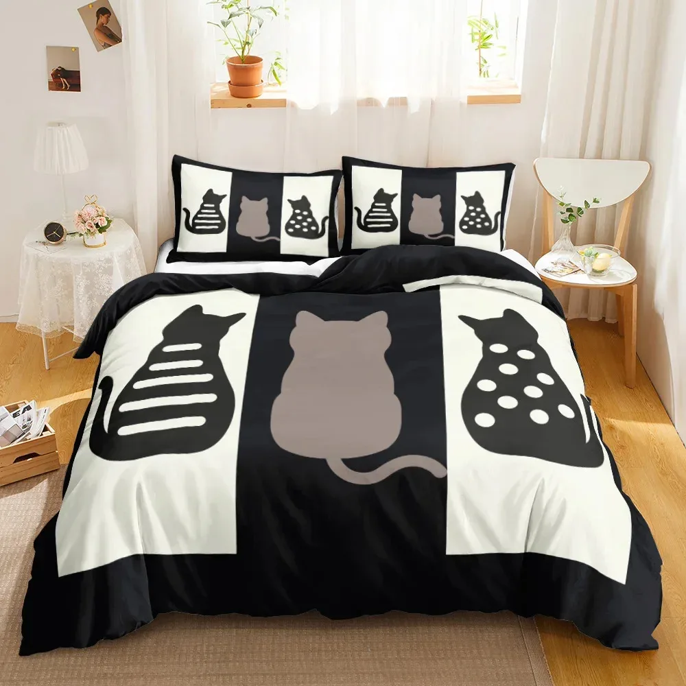 3PCS Single-sided Printed Bedding Set ,Comforter Cartoon Cute Cat Duvet Bedding Cover Pillows Comfortable Bedspreads Bedding Set - Image 6