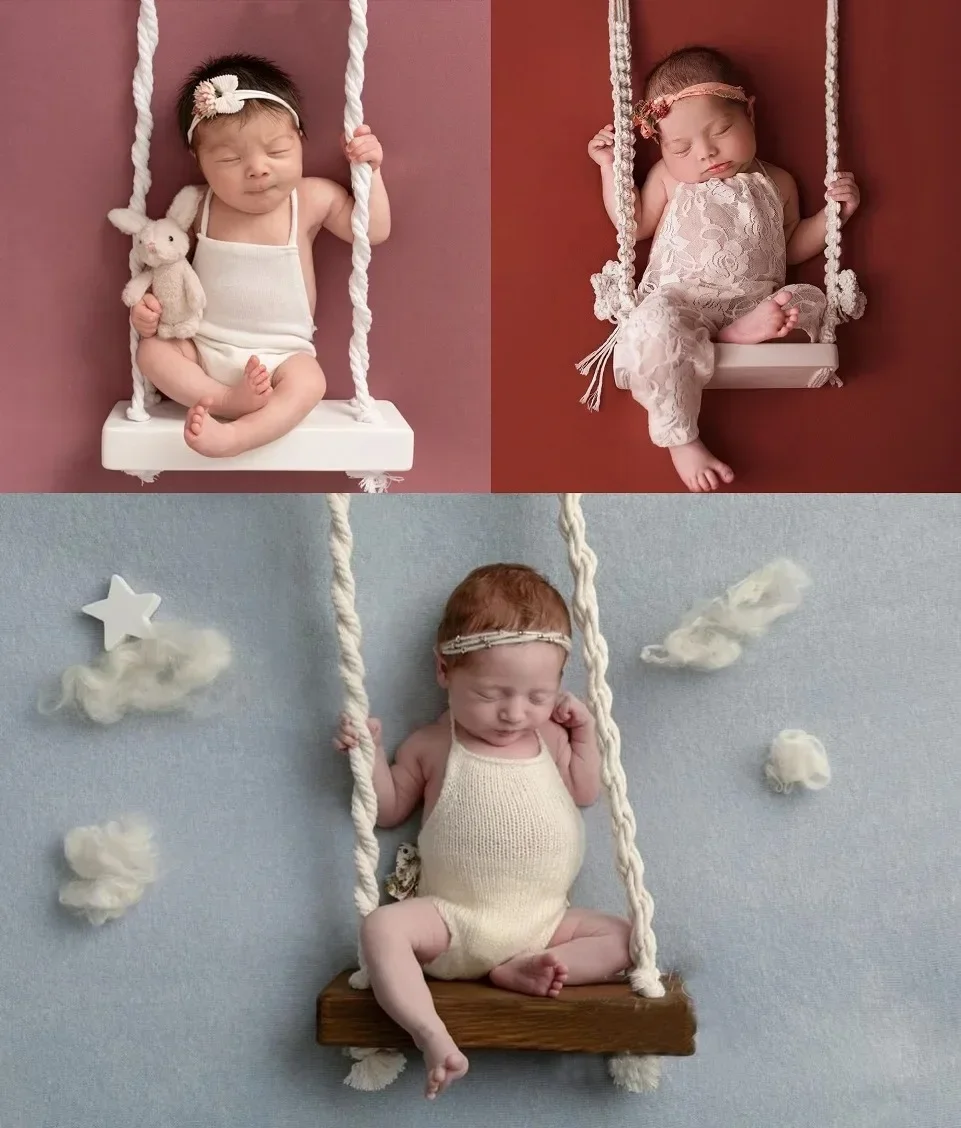 Baby Photography Props Newborn Swing Chair Wooden Furniture Infants Photo Shooting Prop Accessories Baby Photo Props Swings - Image 3