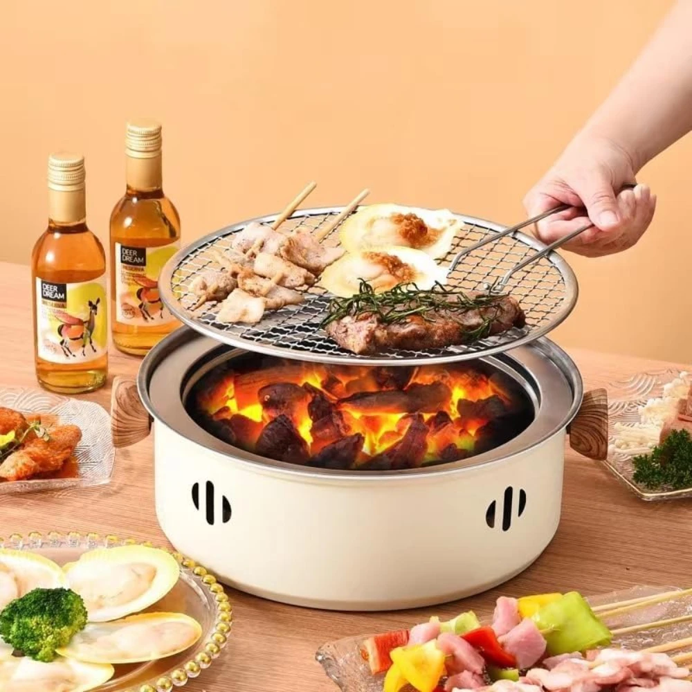 Korean BBQ Grill Charcoal Stove Charcoal Grill Stainless Steel Outdoor Camping Cooking Tea Around The Stove Barbecue Stove