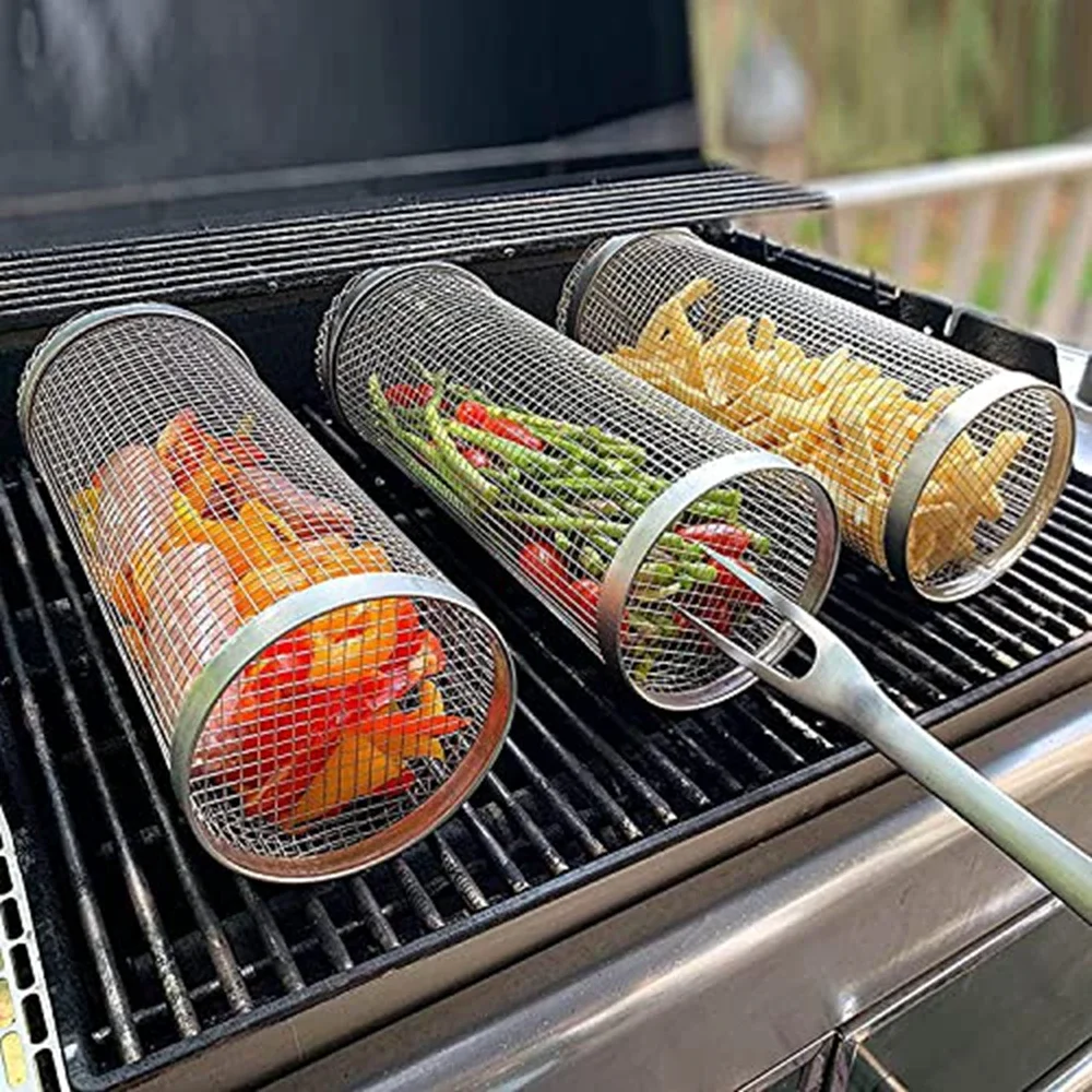 Barbecue Grill Grate Barbecue Cages Camping Picnic Cookware Outdoor Round BBQ Campfire Grill Grid Rolling Grill Basket - Image 4