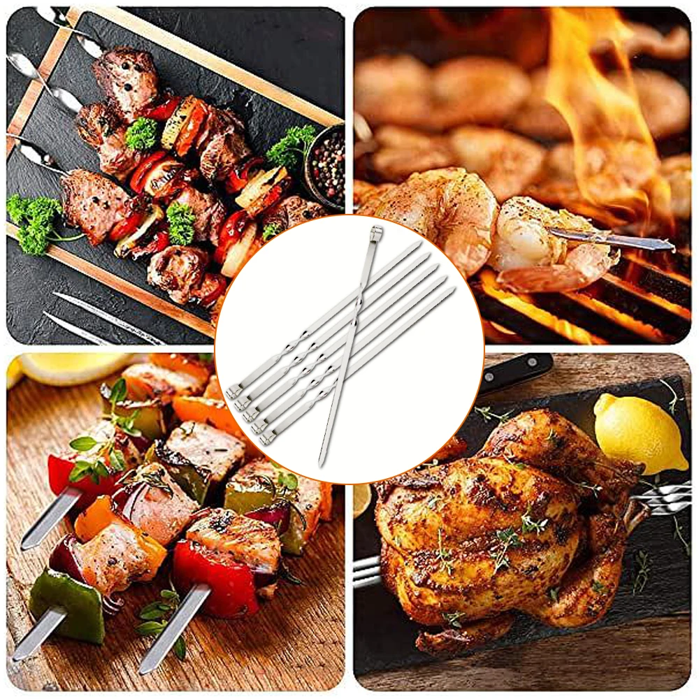 Stainless Steel Barbecue Skewer 6Pcs Wide BBQ Sticks Flat BBQ Fork Outdoor Camping Picnic BBQ Utensil Kitchen Accessories - Image 3