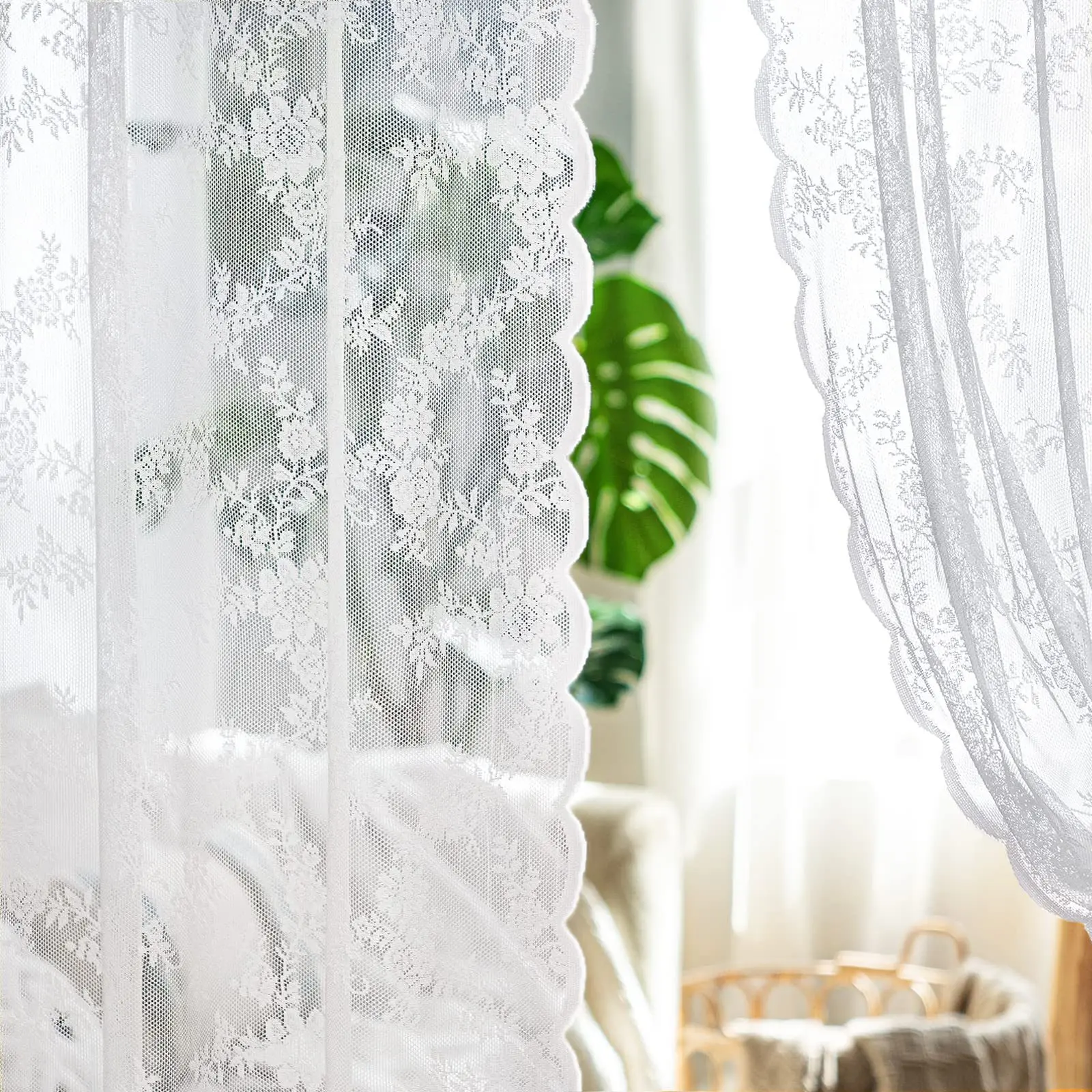 1pc vintage embroidered floral chiffon lace curtain for the living room, privacy curtain panel - Image 5