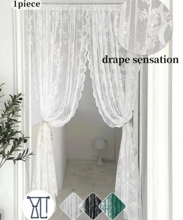 1pc vintage embroidered floral chiffon lace curtain for the living room, privacy curtain panel
