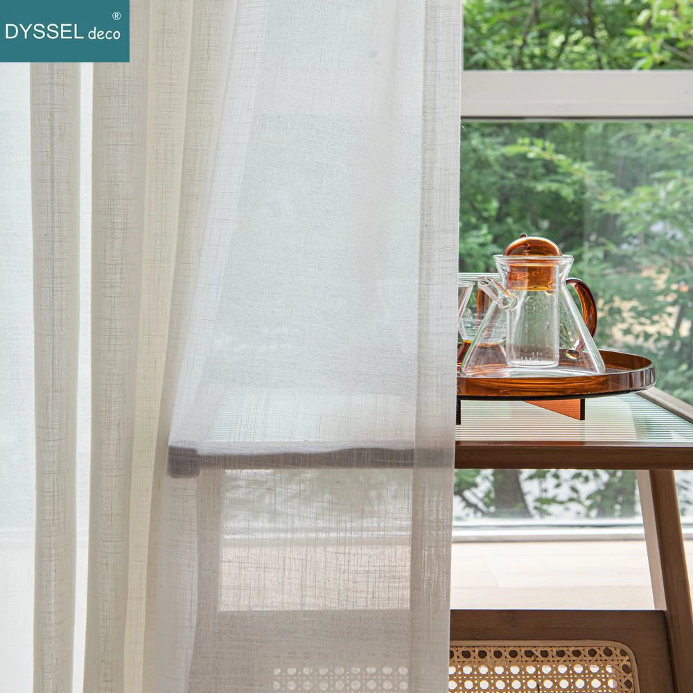 Modern Deco Linen Look Solid Home White Sheer European Style Window Curtains Grommet S Wave for Living Room Bedroom - Image 3