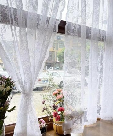 1pc White Flower Embroidery Single Panel Sheer Curtain, Romantic Blackout Curtains for Bedroom and Living Room