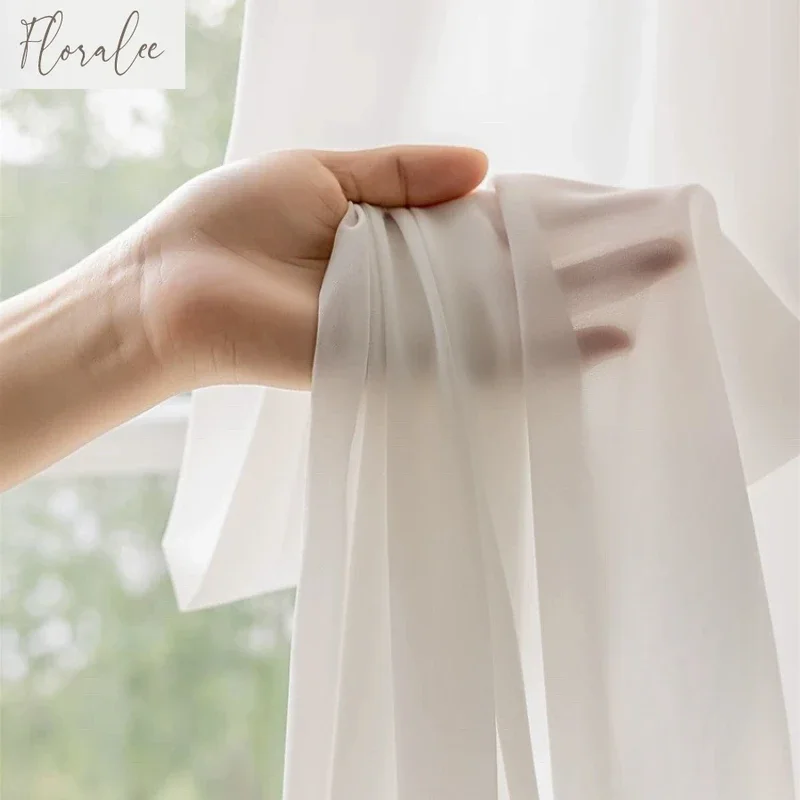 Solid White Tulle High Quality Thick Yarn Luxury Chiffon Sheer Window Curtains for Living Room Bedroom Decor Voile Opaque Drapes - Image 3