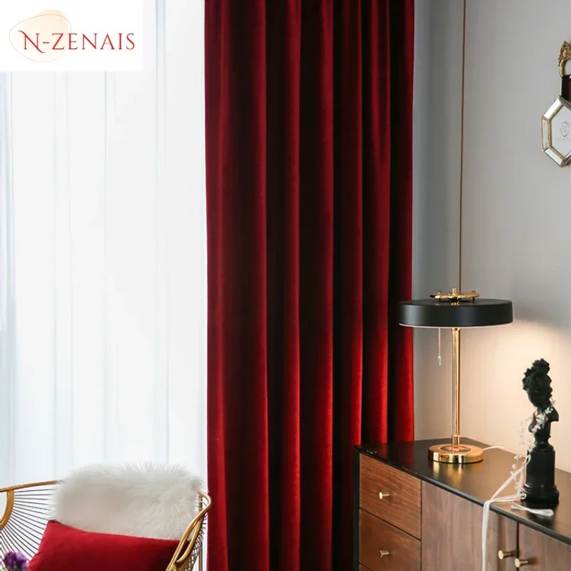 Modern Luxury Nordic Burgundy Red Velvet Curtains for Living Room Bedroom Dining Room Bedroom Custom Decor Solid Color Blackout - Image 5