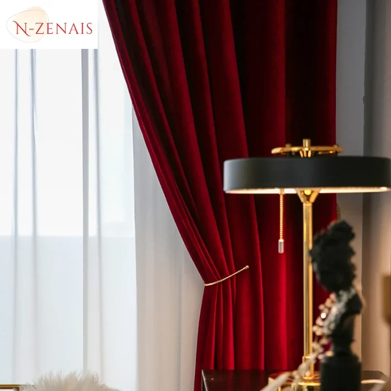 Modern Luxury Nordic Burgundy Red Velvet Curtains for Living Room Bedroom Dining Room Bedroom Custom Decor Solid Color Blackout - Image 3