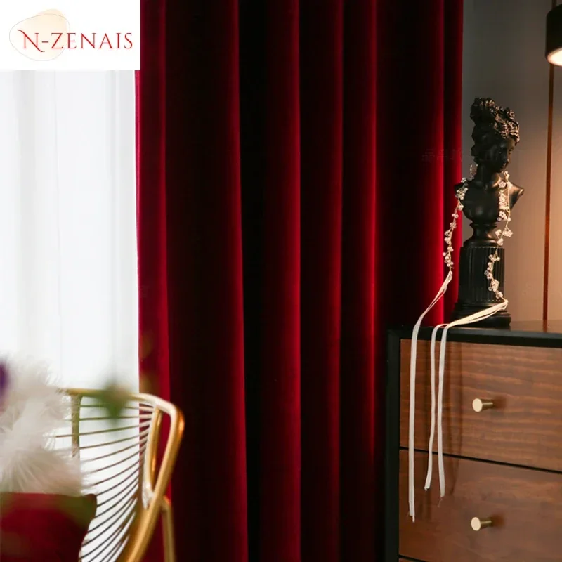 Modern Luxury Nordic Burgundy Red Velvet Curtains for Living Room Bedroom Dining Room Bedroom Custom Decor Solid Color Blackout - Image 6