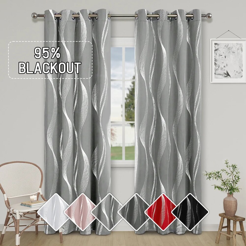 1pc High Precision Silver Embossed Wave Pattern Blackout Curtains for Blocking Light and Keeping Heat, Perfect for All Rooms