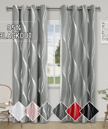 1pc High Precision Silver Embossed Wave Pattern Blackout Curtains for Blocking Light and Keeping Heat, Perfect for All Rooms
