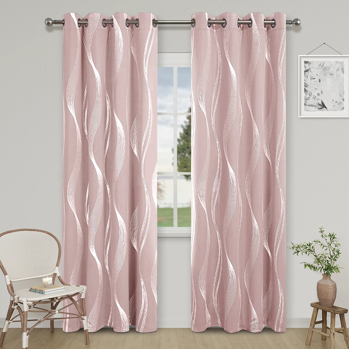 1pc High Precision Silver Embossed Wave Pattern Blackout Curtains for Blocking Light and Keeping Heat, Perfect for All Rooms - Image 3
