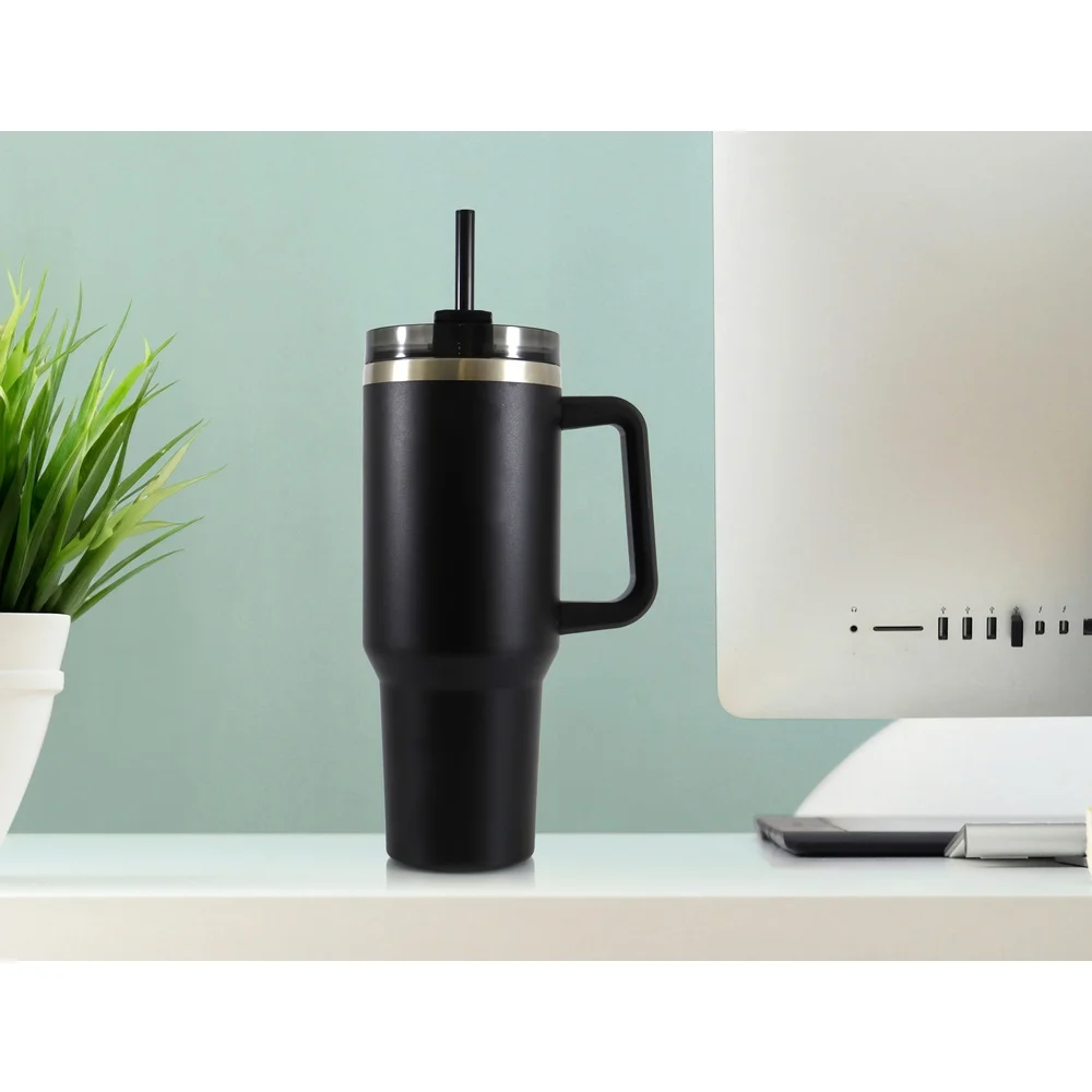 40oz Stainless Steel Tumbler with Straw Handle Double Wall Insulated Reusable Drinkware Sports Camping Travel Hydration - Image 6