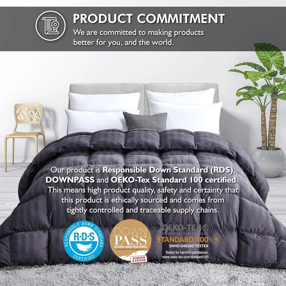 Elegant Egyptian Cotton Cal King Goose Down Duvet Insert, 108x98 inches, Luxurious Comforter Fiber Fill - Image 3