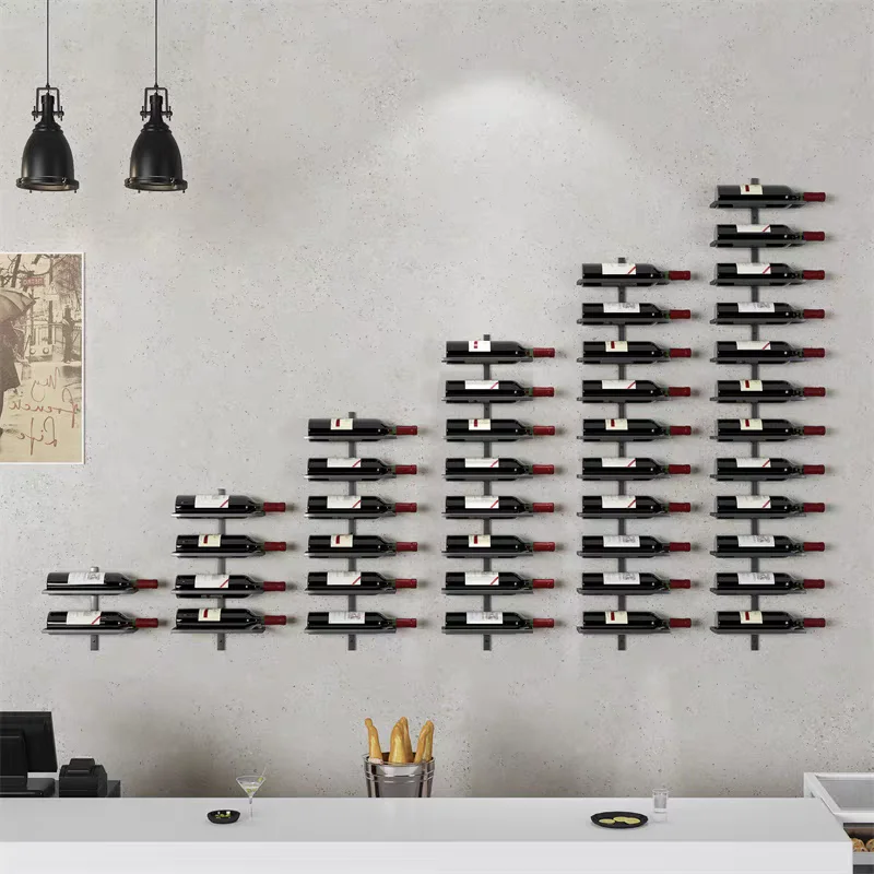 8-layer Champagne Wall Stand Old-fashioned Wall Mounted Rack Metal Wine Bottle Storage Display Rack Bar Accessories