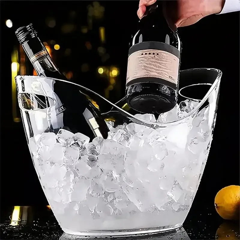4L Clear Ice Bucket Beverage Tub Handle Cooling Large Ice Bucket for Wine Champagne Bar Supplies for Family Wine Beer Chiller
