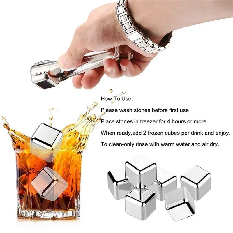 4/6/8 Pcs Stainless Steel Ice Cubes Set Reusable Chilling Stones for Whiskey Wine Wine Cooling Cube Chilling Rock Party Bar Tool - Image 5