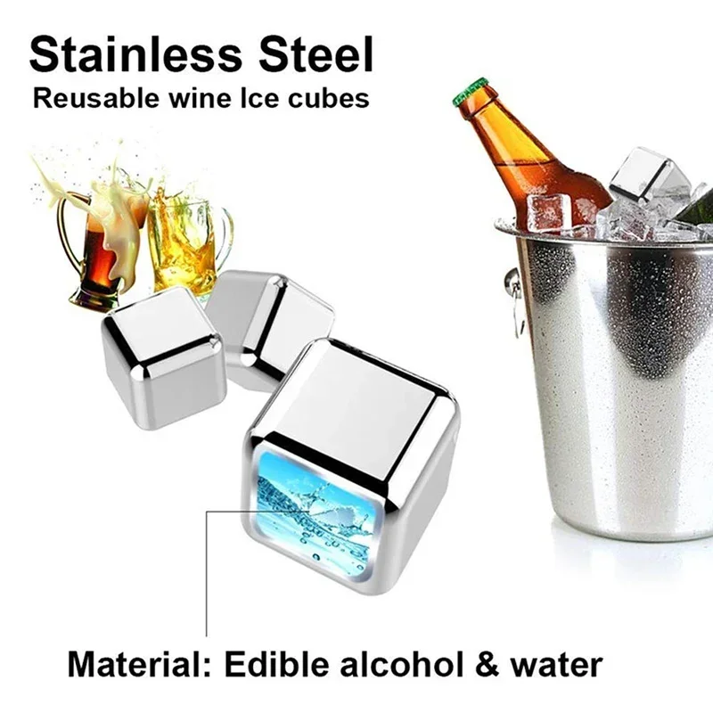 4/6/8 Pcs Stainless Steel Ice Cubes Set Reusable Chilling Stones for Whiskey Wine Wine Cooling Cube Chilling Rock Party Bar Tool - Image 6