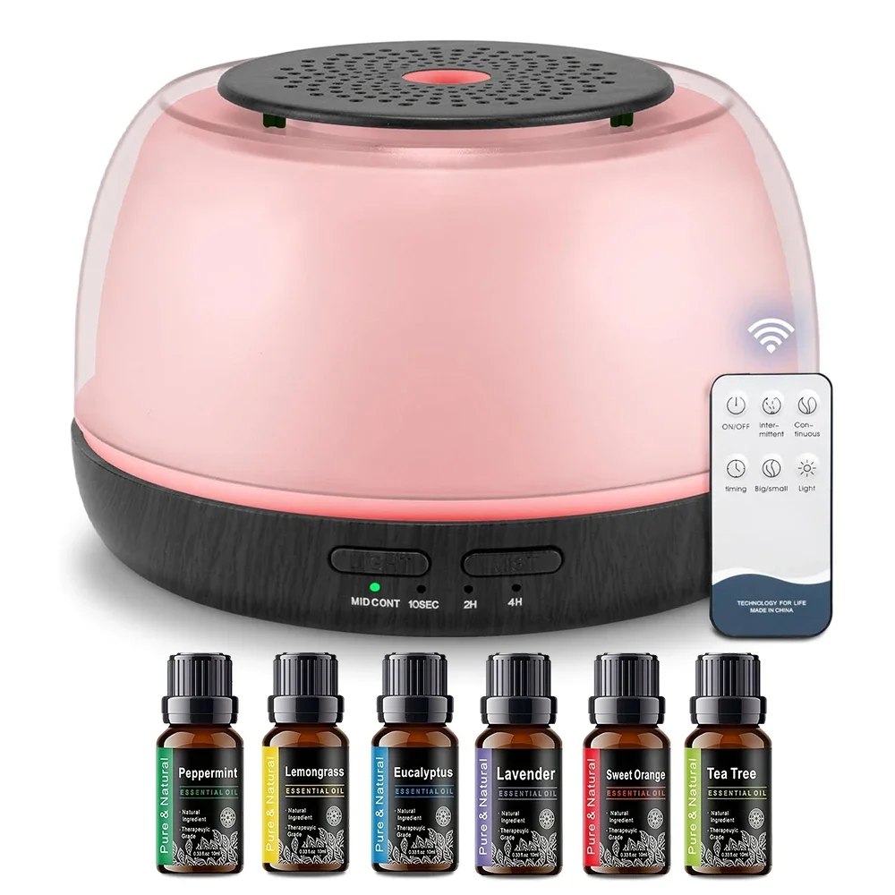500ML Essential Oil Diffuser - 8-Hour Aromatherapy with Remote Control, 7-Color LED Lights, 4 Timer Settings for Home