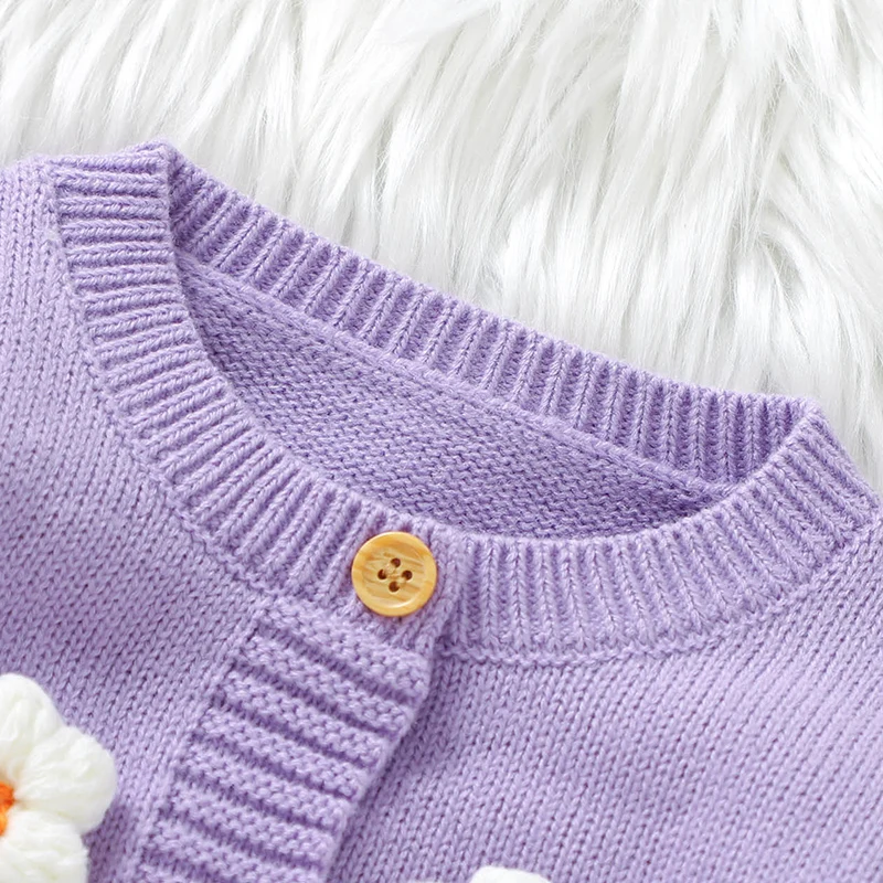 Sweet Floral Print Baby Girls Long Sleeve Rompers Fresh Babies Jumpsuit Knitted Acrylic Newborn One-piece Bodysuit Pullovers - Image 6