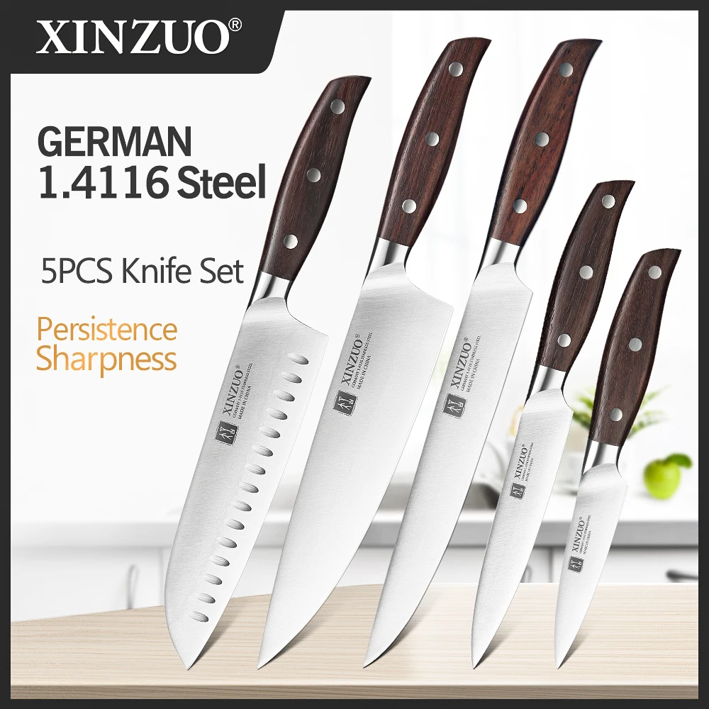 XINZUO 1PC/5PCS High Quality 3.5+5+8+8+8" Paring Utility Cleaver Chef Knife Germany 1.4116 Stainless Steel Kitchen Knife Sets