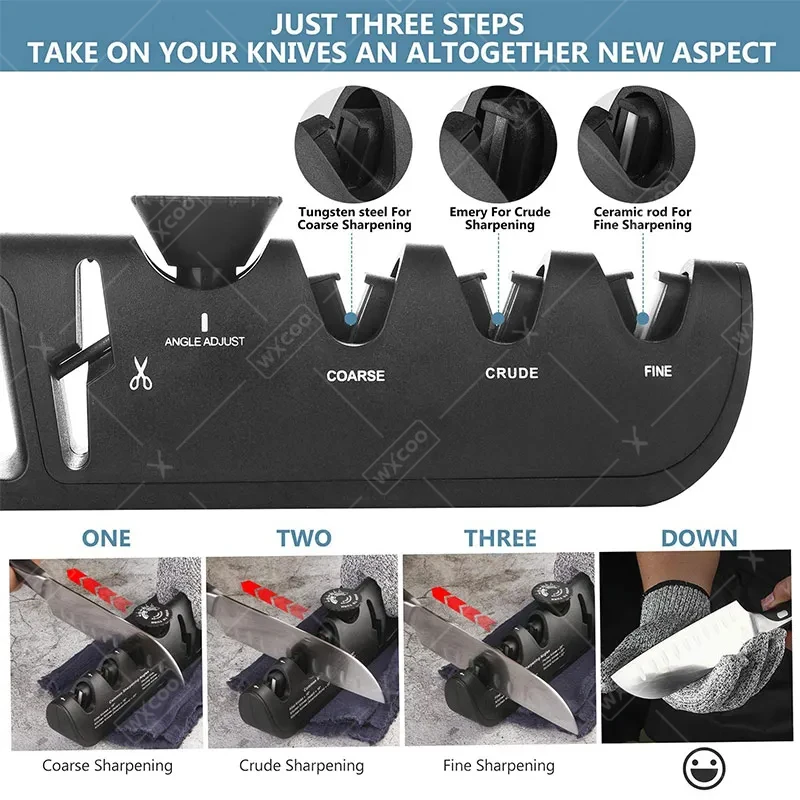 WXCOO Kitchen Knife Sharpener Multifunction Adjustable Angle Knives Scissors Sharpening Grinder Knives Whetstone Sharpener Tool - Image 4