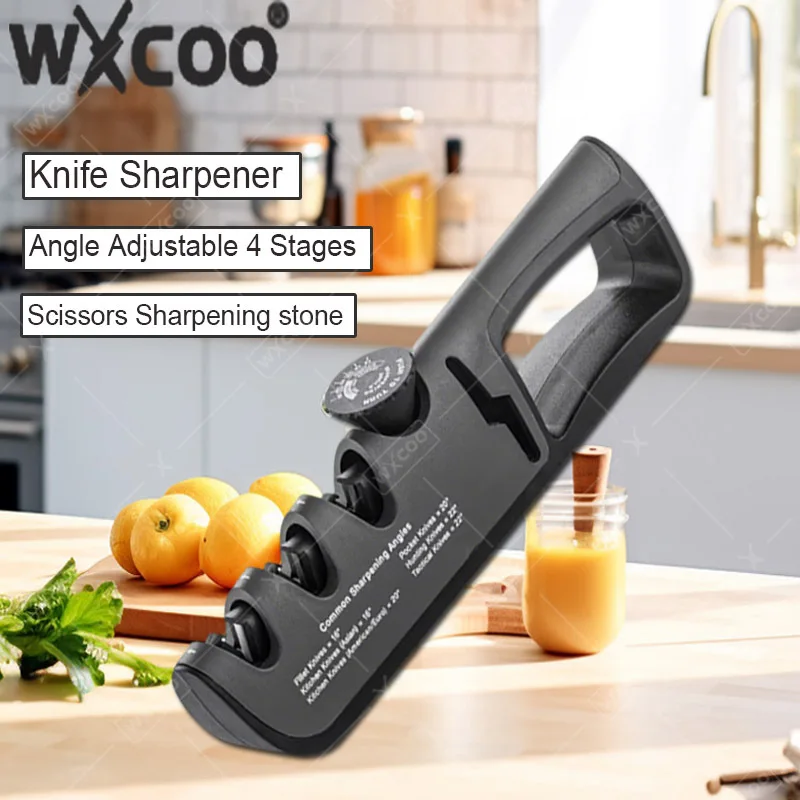 WXCOO Kitchen Knife Sharpener Multifunction Adjustable Angle Knives Scissors Sharpening Grinder Knives Whetstone Sharpener Tool