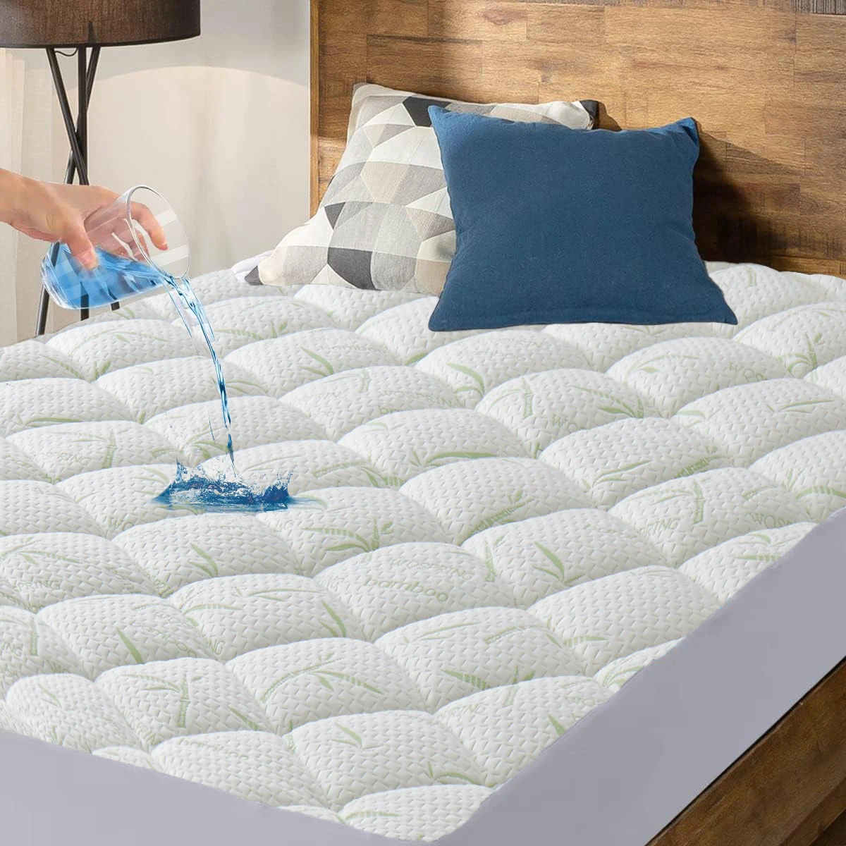 Waterproof Mattress Protector, Cooling Bamboo Viscose Quilted Fitted Mattress Pad, Noiseless Knitted Mattress Cover, Dust Proof