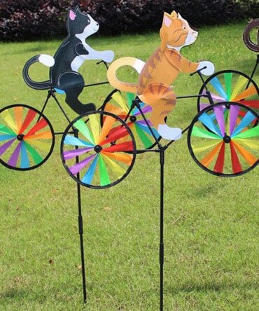 Animal Riding Three-dimensional Cartoon Modelling Windmill Creative Bicycle Wind Spinners Standing Pole Garden Yard Decoration