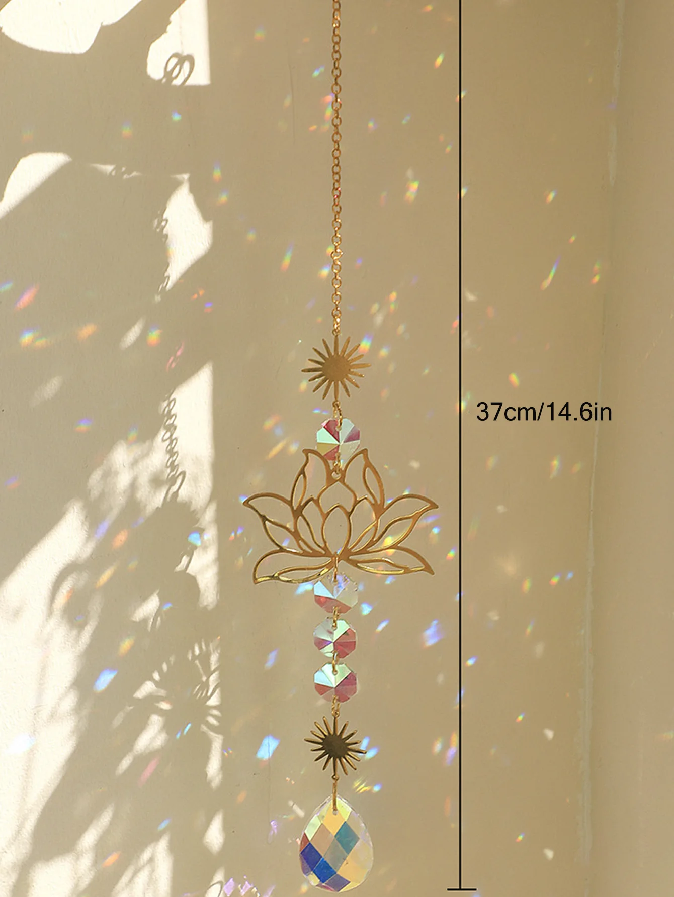 1pc Suncatcher Gardening Crafts Golden Lotus AB Colorful Water Drop Pendant Crystal Decoration Pendant - Image 4