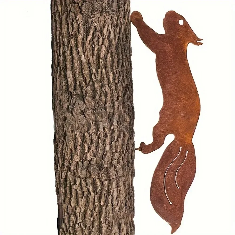 1pc Creative Tree Insert, Rusty Squirrel Silhouette Metal Decoration Tree Stakes, Branch Insert Decoration Iron Art Silhouette - Image 3